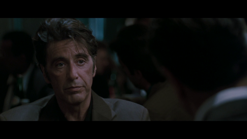 This dialogue between Al Pacino and Robert de Niro in Heat (1996) was filmed almost exclusively with over the shoulder shots. 